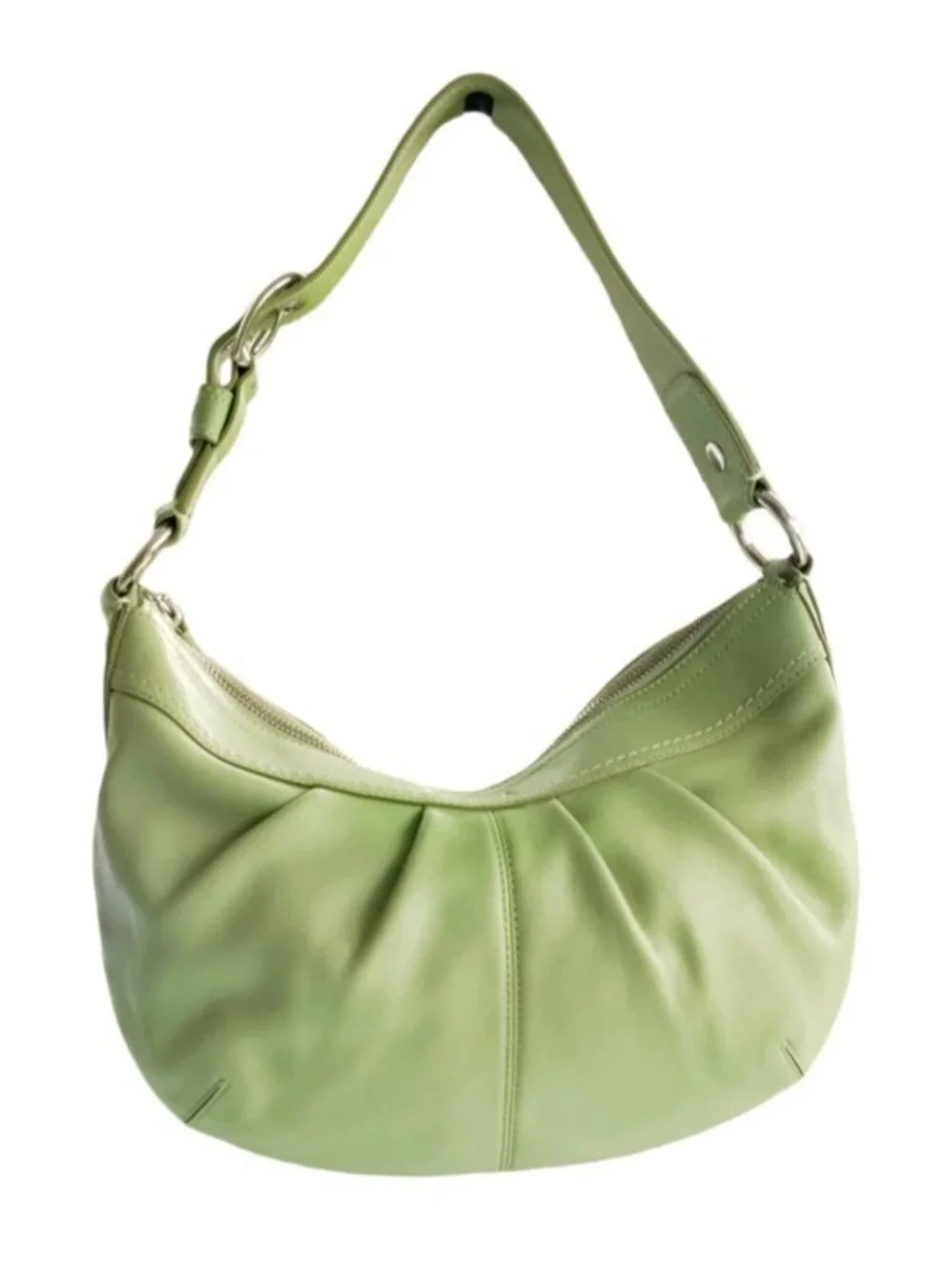 Vintage Y2K Coach Soho Pleated Leather Shoulder Bag Lime Green F13731 Hobo Purse - Picture 3 of 16